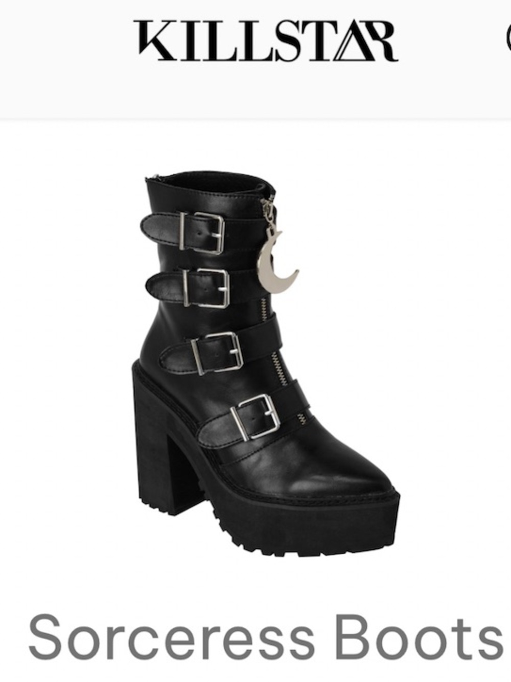 Killstar Black Platform Sorceress Buckle Ankle Boots Crescent Charm Zipper 8 NIB